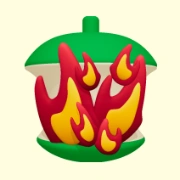 Een 3D-model van een klokhuis van een appel met vlammen erin