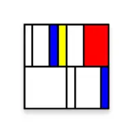 Mondrian picture: straight planes in white, red, blue, and yellow.