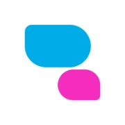 Schooltv Chat logo: twee minimalistische vormen van chatberichtjes in de blauwe en paarse Schooltv-kleuren.